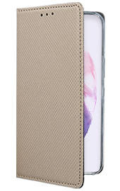 Кожен калъф тефтер и стойка Magnetic FLEXI Book Style за Samsung Galaxy S22 S901 златист 
